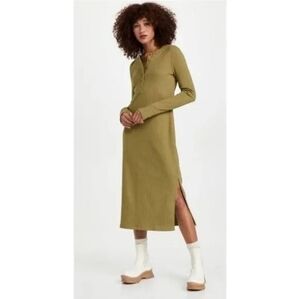 NWT Sweaty Betty Long Sleeve Henley Midi Dress In Woodland Green Size Small #665